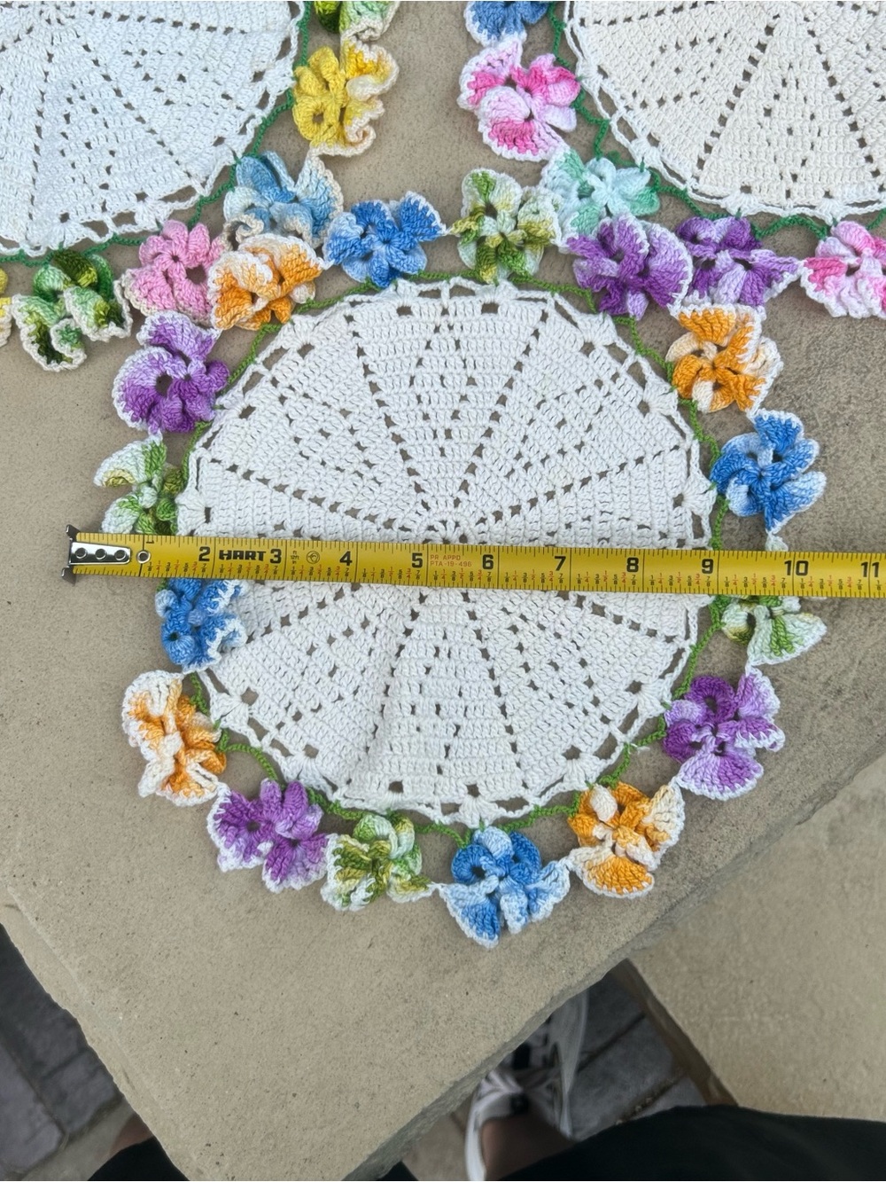 Handmade White Crochet Doilies with Multicolor Floral Trim - Set of 3 - Picture 2 of 2